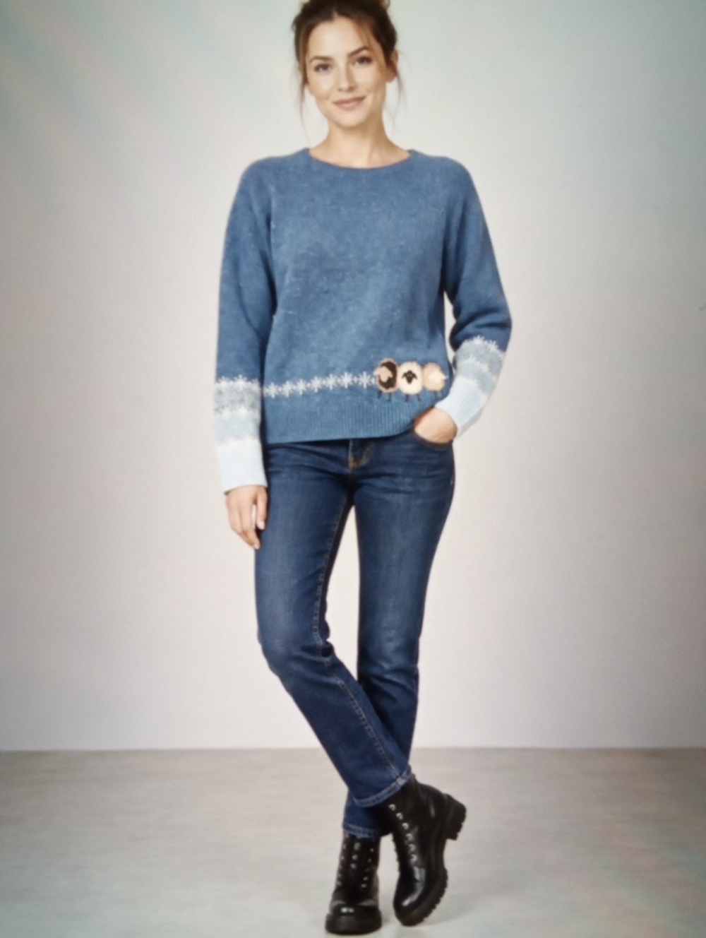 Woolrich Blue Crewneck Sweater with Sheep Motif Lambswool Novelty Winter 2XL